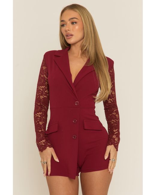 Rebellious Fashion Lace Sleeve Tailored Blazer Playsuit