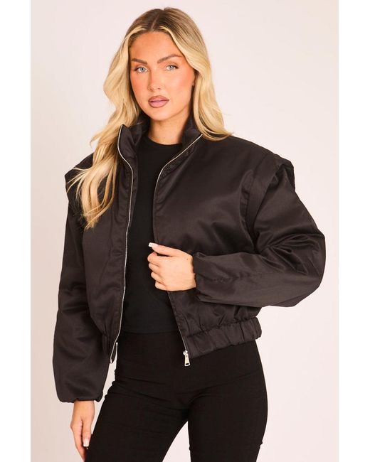 Rebellious Fashion Black Zip Up Bomber Jacket