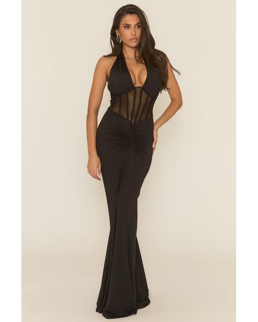 Rebellious Fashion Red Mesh Corset Maxi Dress