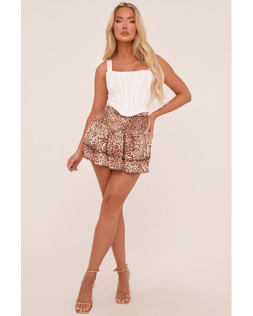Rebellious Fashion Brown Leopard Print Shirring Detail Tiered Mini Skirt