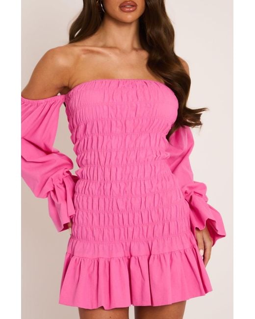 Rebellious Fashion Pink Shirred Frill Hem Mini Dress