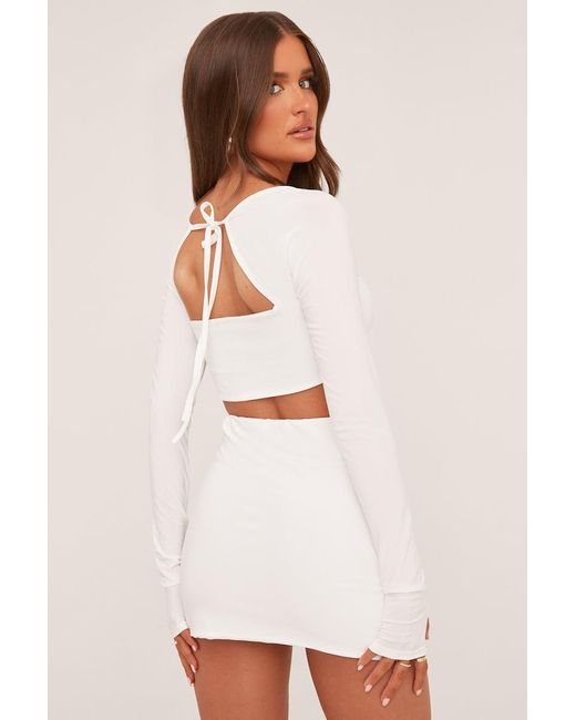 Rebellious Fashion White Square Neck Cropped Top & Mini Skirt Co-Ord Set