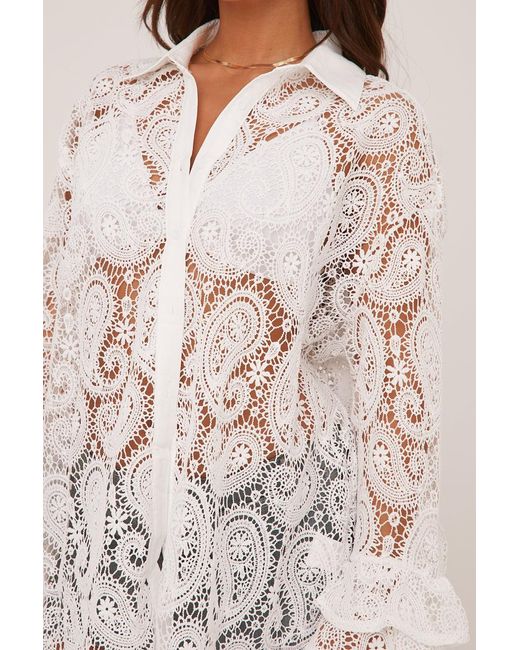Rebellious Fashion White Lace Button Up Frill Sleeve Shirt