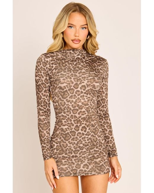 Rebellious Fashion Brown High Neck Ruched Mini Dress