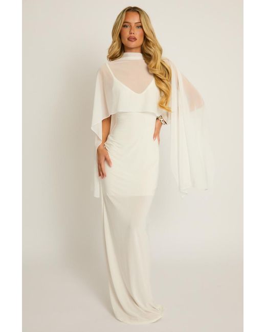 Rebellious Fashion Natural Cape Detail Maxi Dress