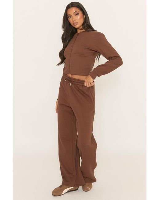Rebellious Fashion Brown Zip Through Loungewear Co-Ord Set