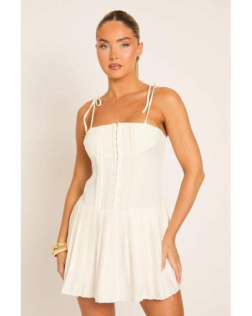 Rebellious Fashion Natural Pleated Corset Mini Dress