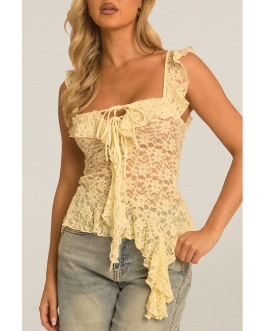 Rebellious Fashion Yellow Lace Ruffle Cami Top