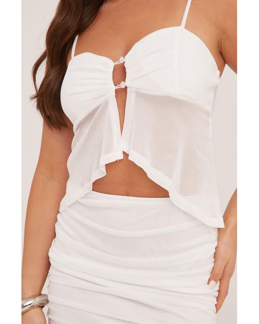 Rebellious Fashion White Mesh Button Up Front Cropped Top