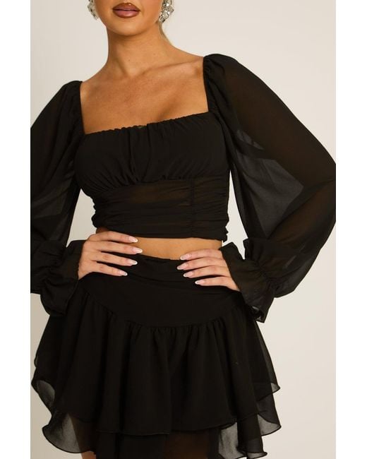 Rebellious Fashion Black Chiffon Frill Mini Skort