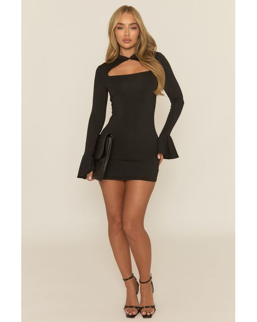 Rebellious Fashion Black High Neck Long Sleeve Mini Dress