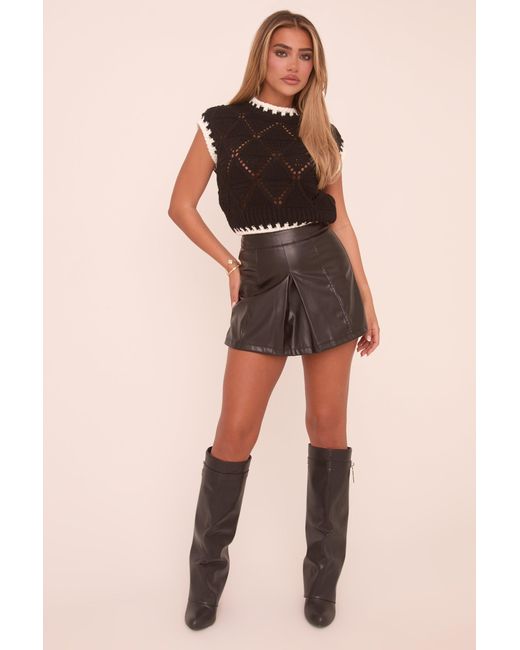 Rebellious Fashion Natural Faux Leather Pleat Detail Skort