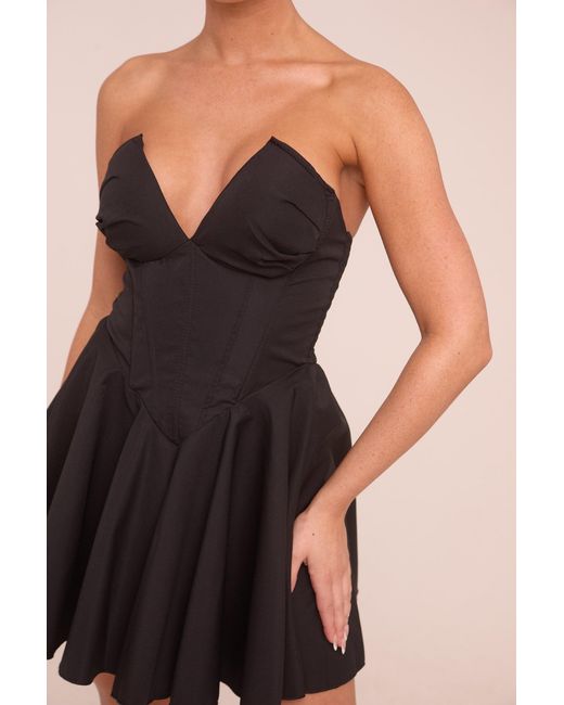 Rebellious Fashion Black Corset Detail Gathered Mini Dress