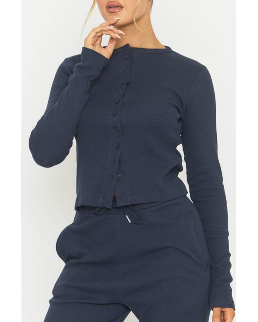 Rebellious Fashion Blue Button Front Long Sleeve Top And Trouser Loungewear Co-Ord Set