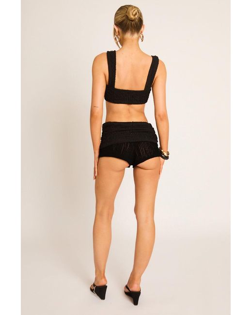 Rebellious Fashion Black Textured Bralet Top And Fold Over Shorts Co-Ord Set