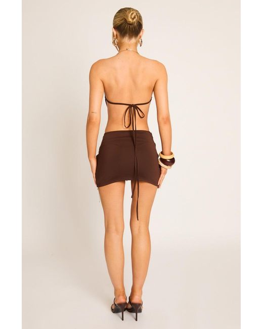 Rebellious Fashion Brown Bead Trim Mini Dress