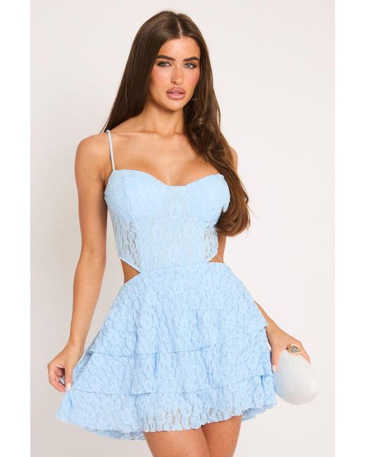 Rebellious Fashion Blue Lace Cut Out Frill Playsuit