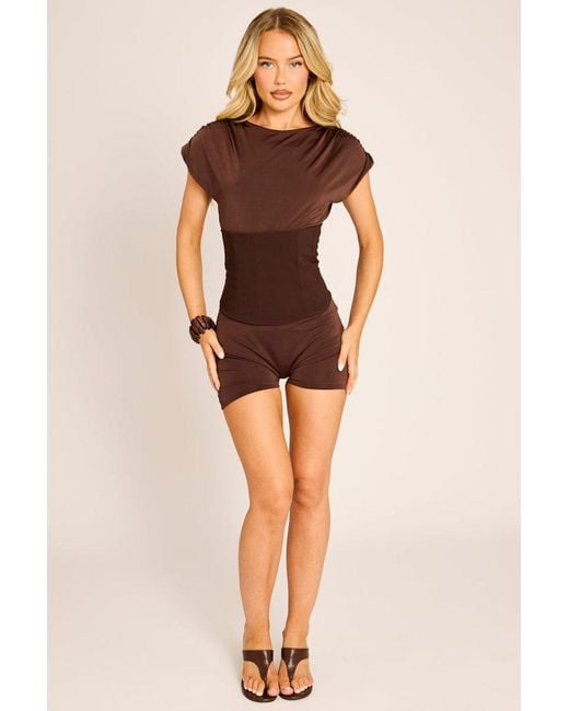 Rebellious Fashion Brown 2-In-1 Corset Playsuit
