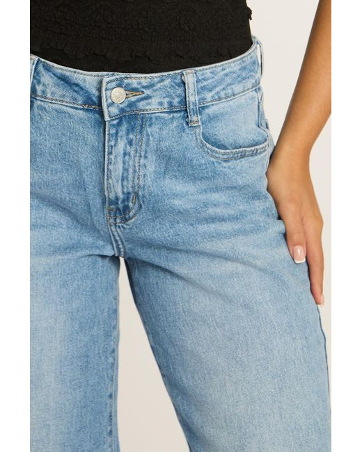 Rebellious Fashion Blue Mid Wide Leg Jeans