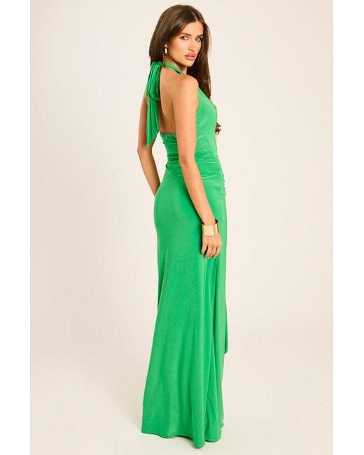 Rebellious Fashion Green Trim Detail Tie Front Maxi Dress