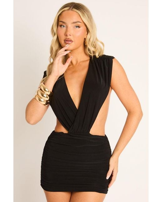 Rebellious Fashion Black Wrap Front Draped Backless Mini Dress