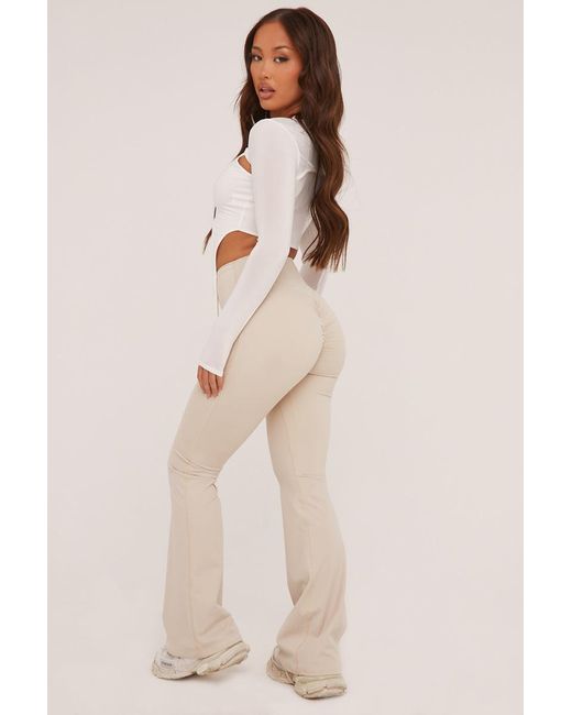 Rebellious Fashion Natural Ruched Back Flared Leg Trousers