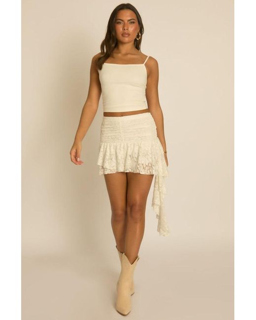 Rebellious Fashion Natural Ivory Lace Tiered Ruffle Mini Skirt