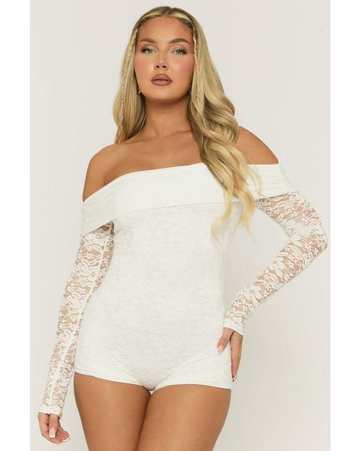 Rebellious Fashion Orange Lace Bardot Playsuit