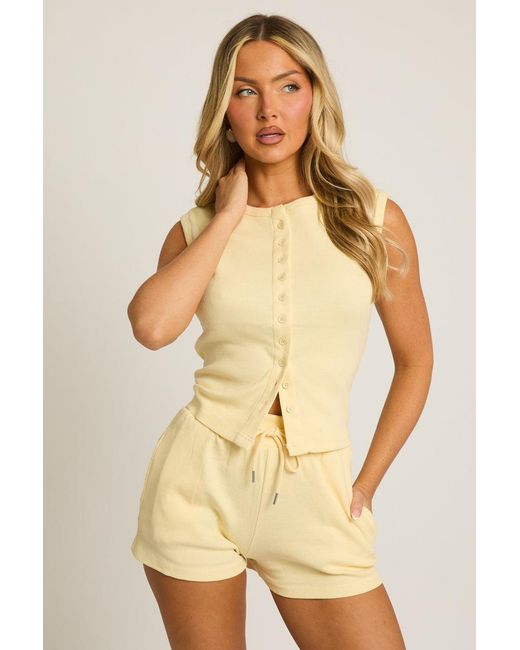 Rebellious Fashion Multicolor Sleeveless Button Front Rib Top And Short Loungewear Co-Ord Set