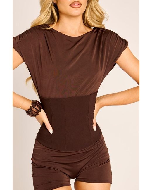 Rebellious Fashion Brown 2-In-1 Corset Playsuit