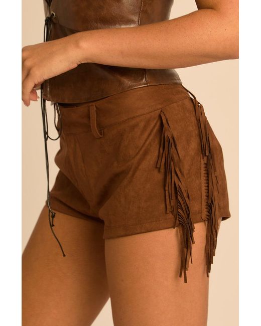Rebellious Fashion Brown Faux Suede Tassel Micro Shorts