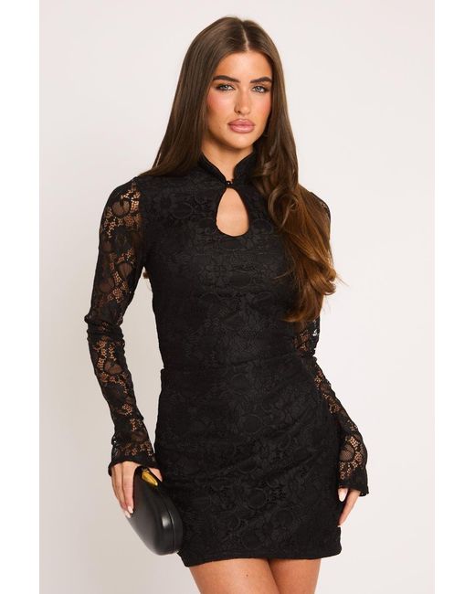 Rebellious Fashion Black Lace High Neck Mini Dress