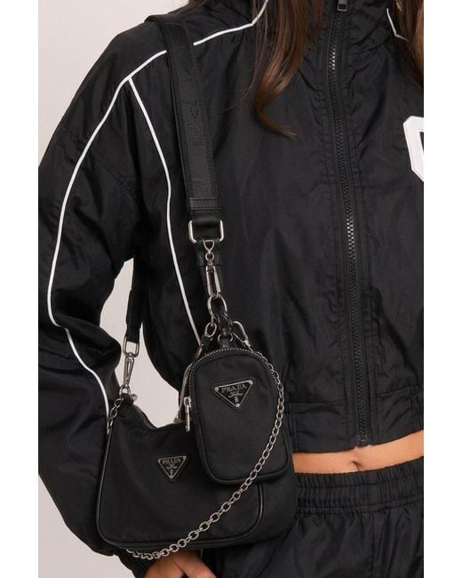 Rebellious Fashion Black Nylon Logo Detail Shoulder Bag