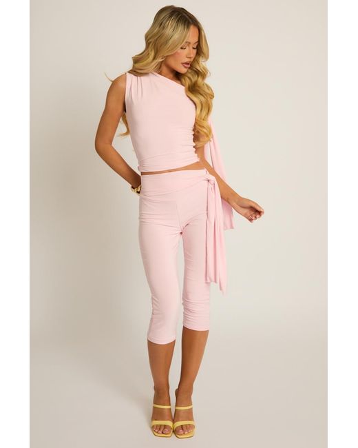 Rebellious Fashion Natural Tie Shoulder Top And Capri Pants Co-Ord Set