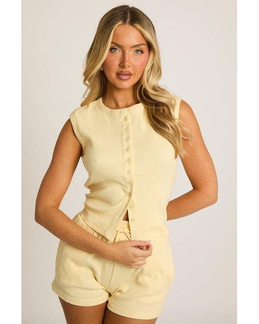 Rebellious Fashion Multicolor Sleeveless Button Front Rib Top And Short Loungewear Co-Ord Set