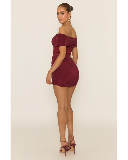 Rebellious Fashion Red Lace Bardot Top And Mini Skirt Co-Ord Set