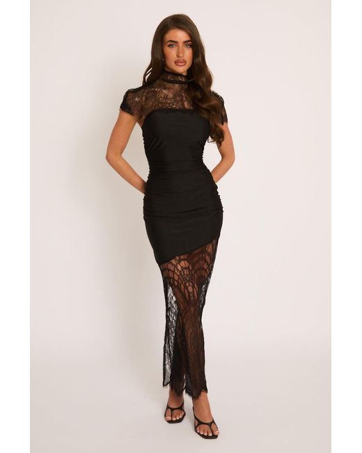 Rebellious Fashion Black Lace Detail Bandeau Maxi Dress