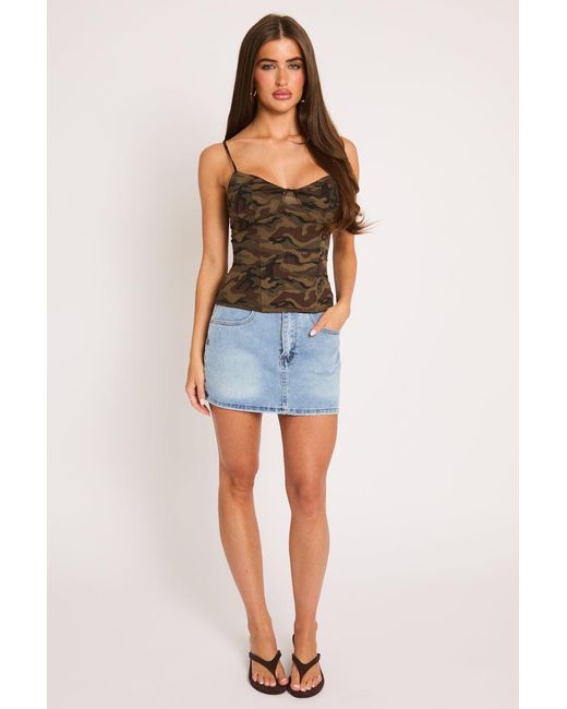 Rebellious Fashion Blue Print Laced Back Corset Top