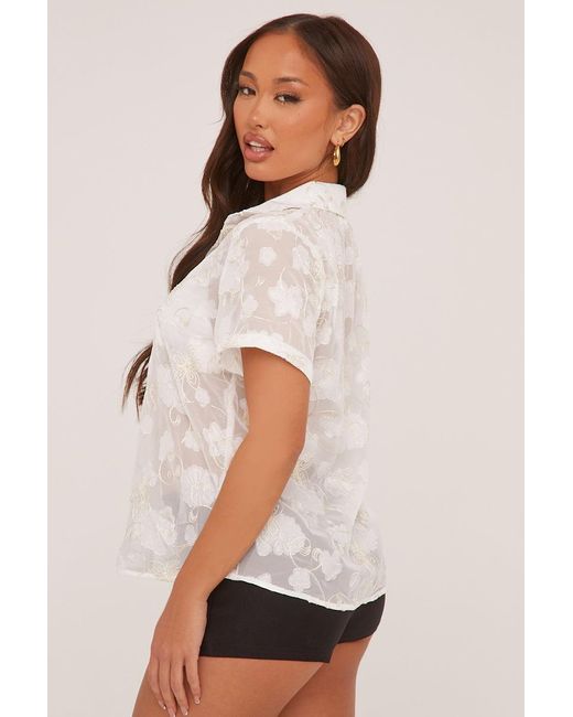 Rebellious Fashion White Sheer Embroidered Oversized Shirt