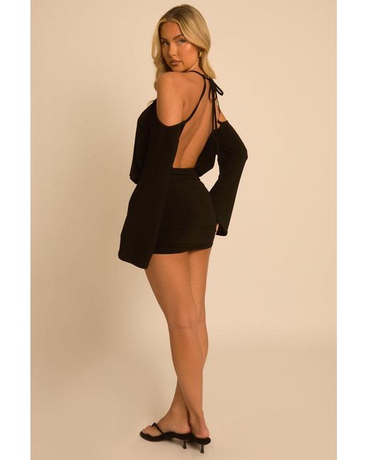 Rebellious Fashion Natural Cold Shoulder Blouson Mini Dress