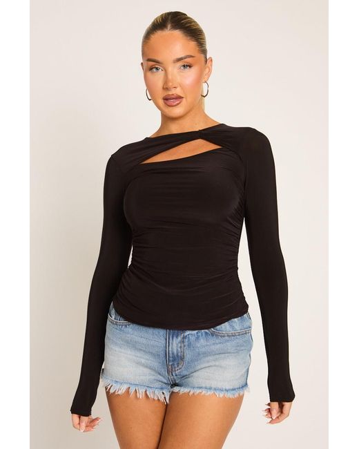 Rebellious Fashion Black Cut Out Long Sleeve Top