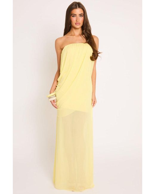 Rebellious Fashion Yellow Bandeau Mesh Overlay Maxi Dress
