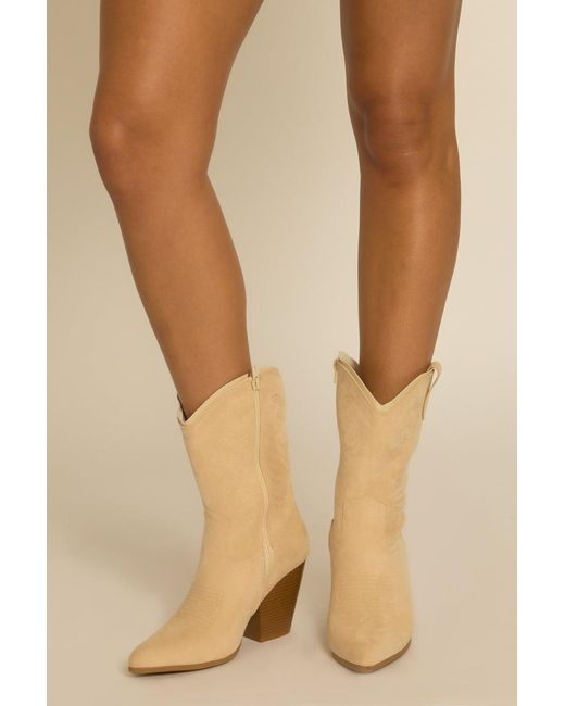Rebellious Fashion Natural Embroidered Pointed Toe Western Cowboy Boots