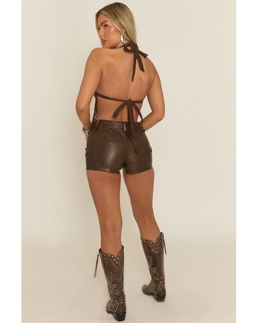 Rebellious Fashion Brown Tassel Halter Top