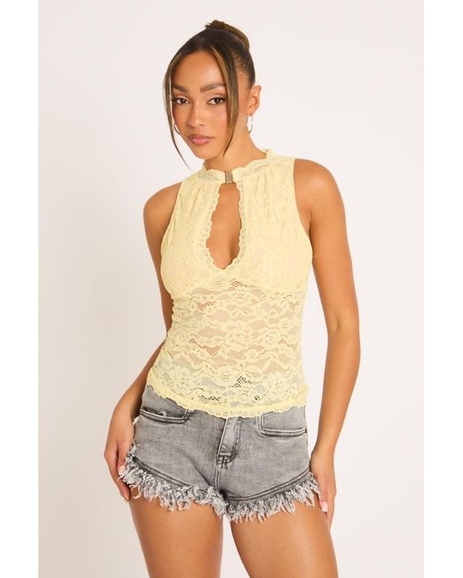 Rebellious Fashion Yellow Lace Cut Out Top