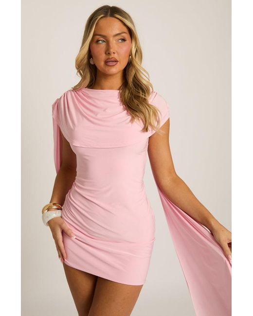 Rebellious Fashion Pink Gathered Cape Mini Dress