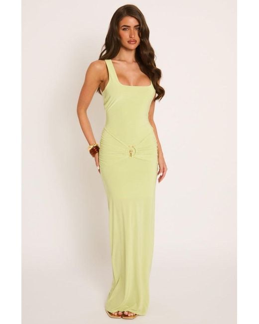 Rebellious Fashion Yellow Trim Detail Scoop Neck Maxi Dress