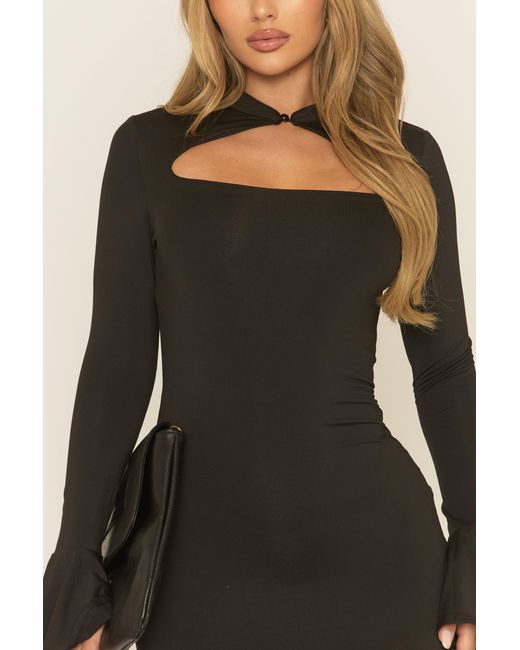 Rebellious Fashion Black High Neck Long Sleeve Mini Dress