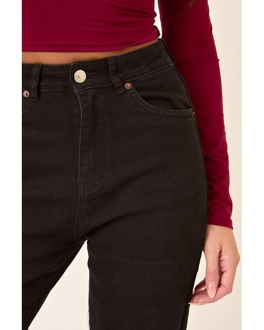 Rebellious Fashion Red Stretch Frayed Hem Straight Leg Jeans