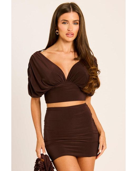 Rebellious Fashion Black Drape Crop Top And Mini Skirt Co-Ord Set